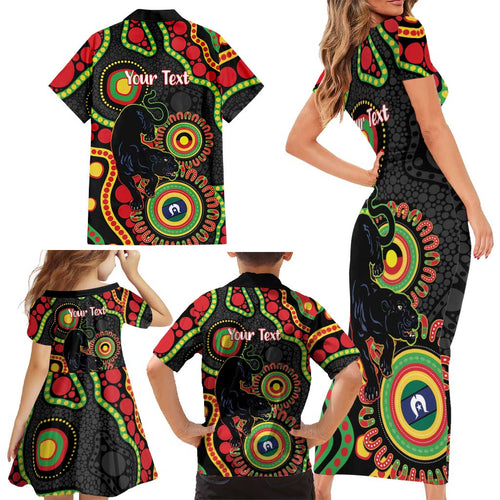 Panthers NAIDOC Week 2026 Personalised Family Matching Short Sleeve Bodycon Dress and Hawaiian Shirt 50 Years of Deadly Aboriginal Art Black