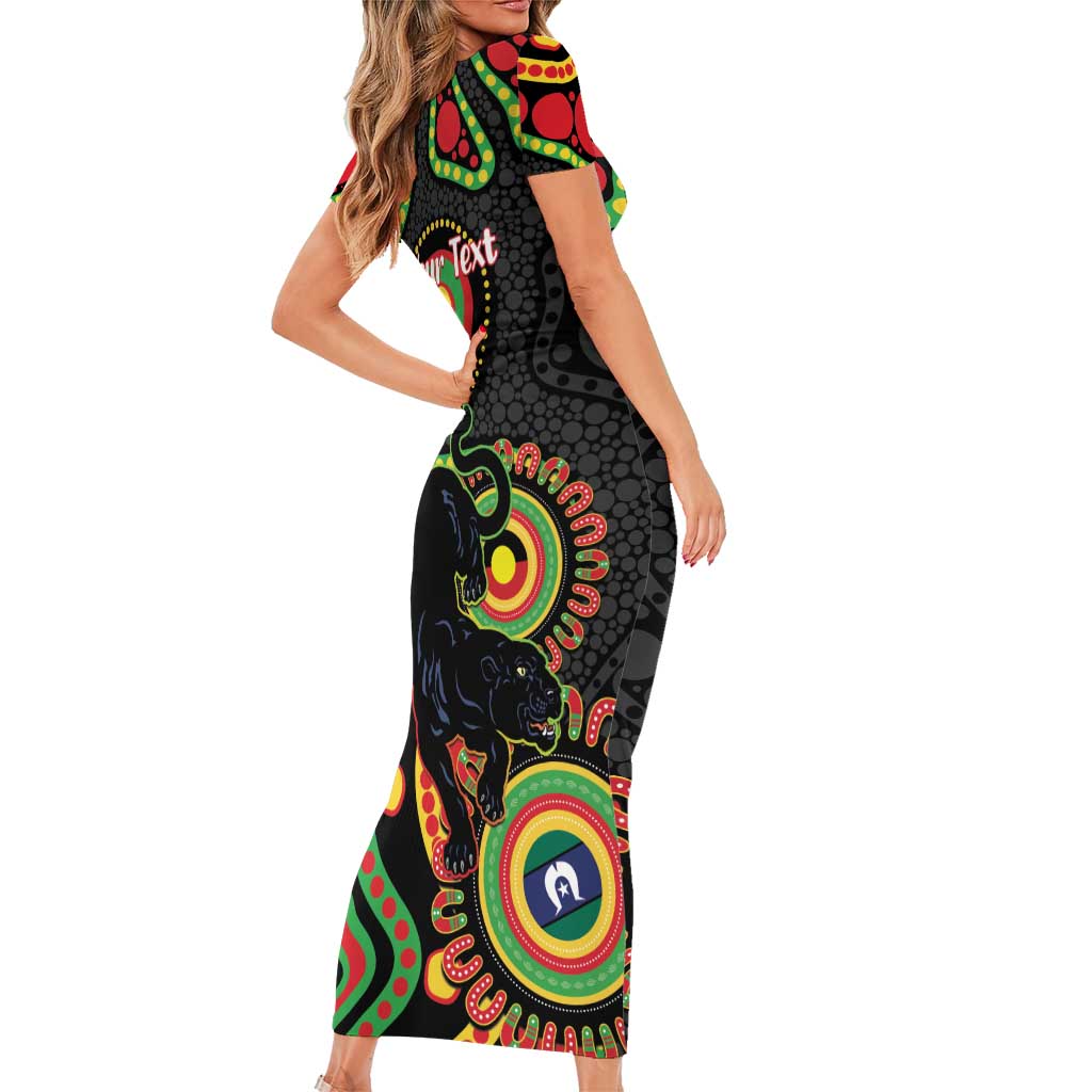 Panthers NAIDOC Week 2026 Personalised Family Matching Short Sleeve Bodycon Dress and Hawaiian Shirt 50 Years of Deadly Aboriginal Art Black