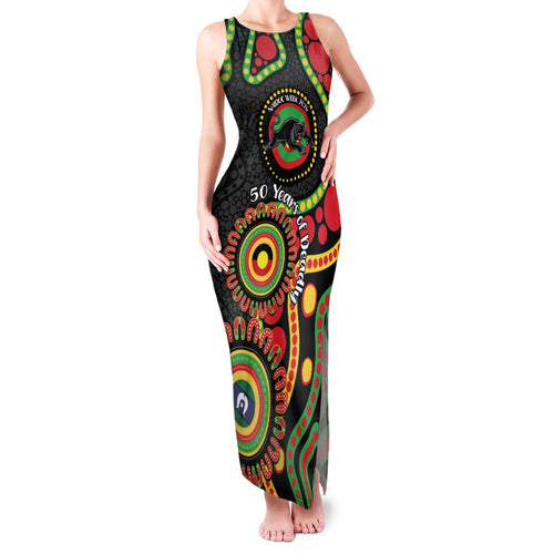 Panthers NAIDOC Week 2026 Personalised Family Matching Tank Maxi Dress and Hawaiian Shirt 50 Years of Deadly Aboriginal Art Black
