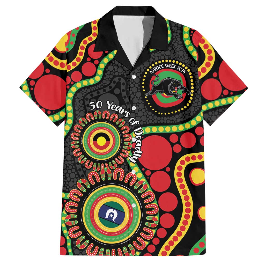 Panthers NAIDOC Week 2026 Personalised Hawaiian Shirt 50 Years of Deadly Aboriginal Art Black