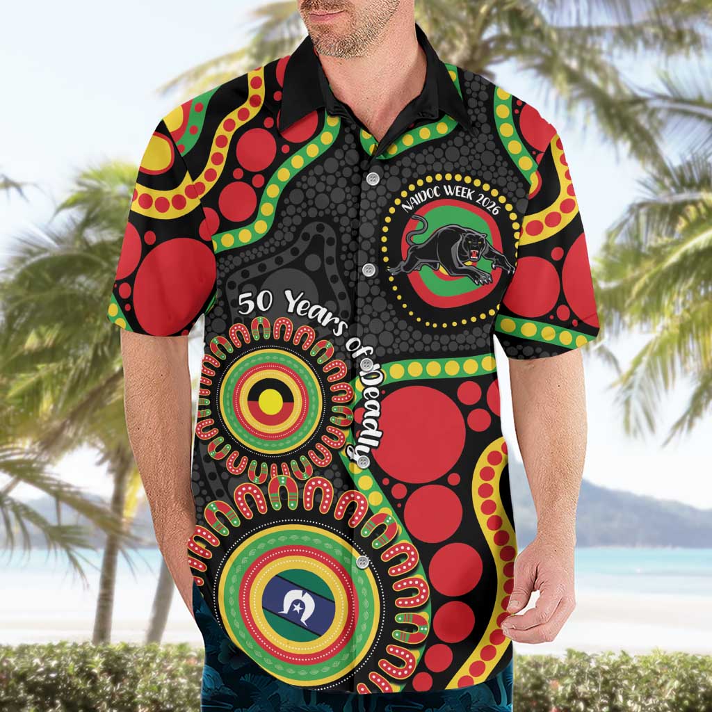 Panthers NAIDOC Week 2026 Personalised Hawaiian Shirt 50 Years of Deadly Aboriginal Art Black
