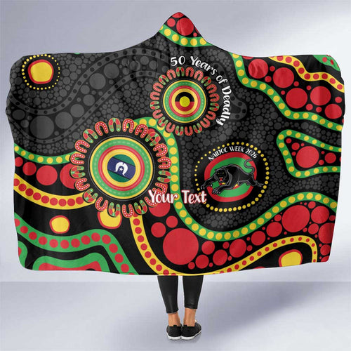Panthers NAIDOC Week 2026 Personalised Hooded Blanket 50 Years of Deadly Aboriginal Art Black