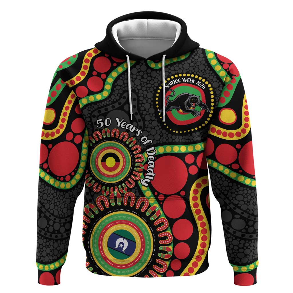 Panthers NAIDOC Week 2026 Personalised Hoodie 50 Years of Deadly Aboriginal Art Black