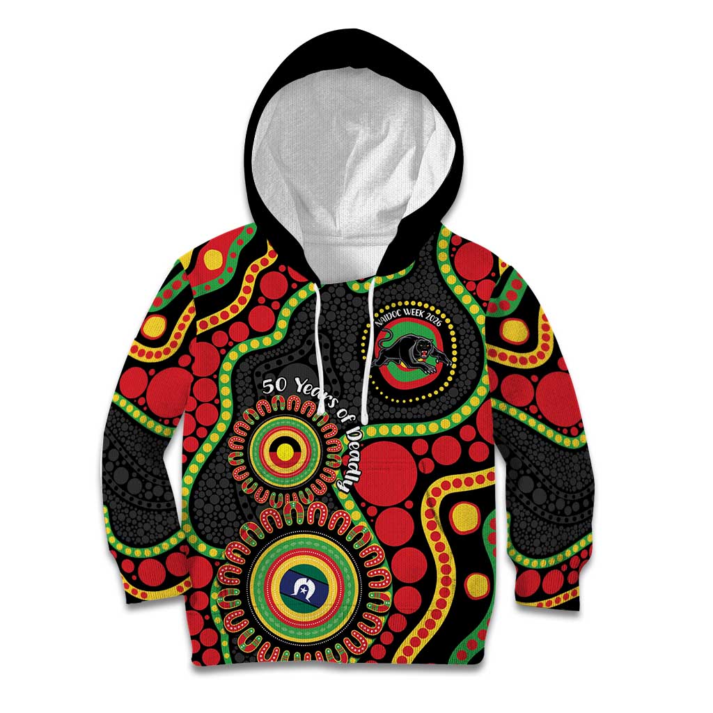 Panthers NAIDOC Week 2026 Personalised Kid Hoodie 50 Years of Deadly Aboriginal Art Black