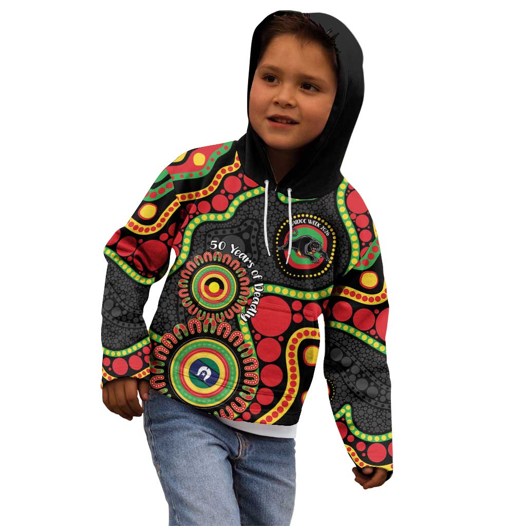 Panthers NAIDOC Week 2026 Personalised Kid Hoodie 50 Years of Deadly Aboriginal Art Black