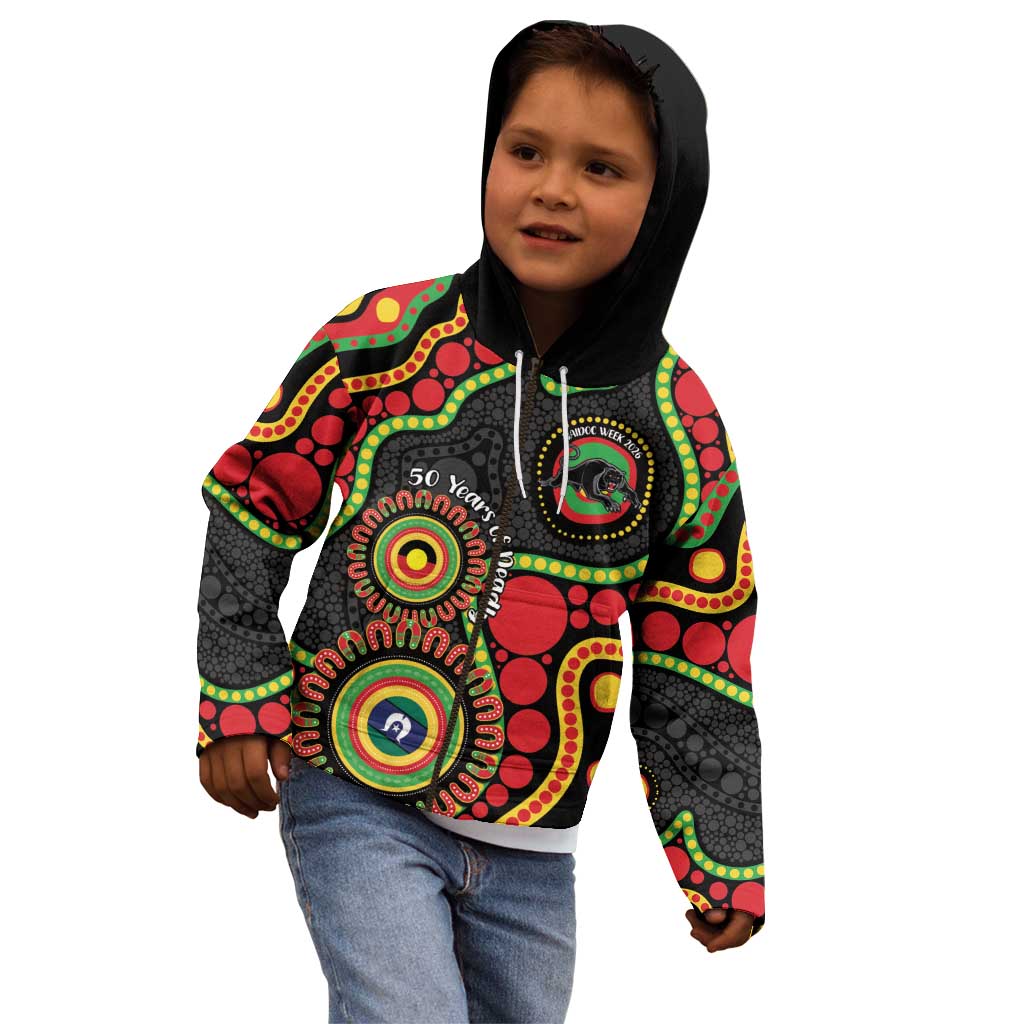Panthers NAIDOC Week 2026 Personalised Kid Hoodie 50 Years of Deadly Aboriginal Art Black