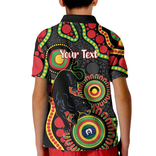 Panthers NAIDOC Week 2026 Personalised Kid Polo Shirt 50 Years of Deadly Aboriginal Art Black