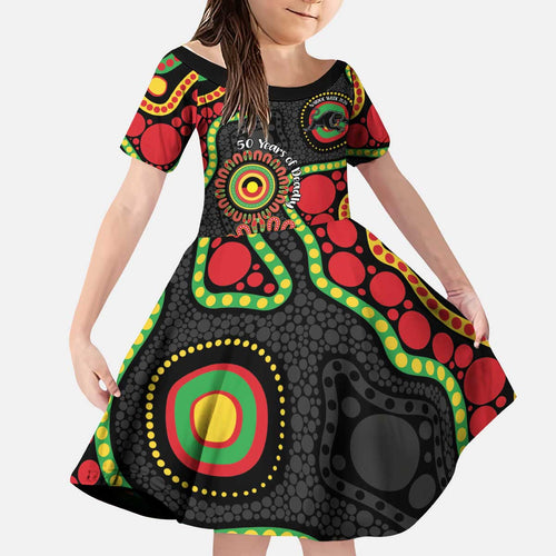 Panthers NAIDOC Week 2026 Personalised Kid Short Sleeve Dress 50 Years of Deadly Aboriginal Art Black