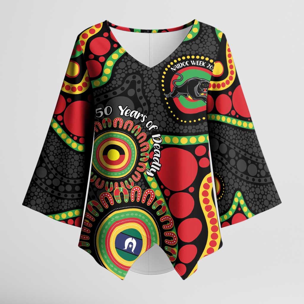 Panthers NAIDOC Week 2026 Personalised Kimono Sleeve Blouse 50 Years of Deadly Aboriginal Art Black