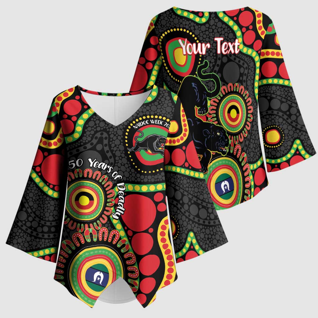 Panthers NAIDOC Week 2026 Personalised Kimono Sleeve Blouse 50 Years of Deadly Aboriginal Art Black