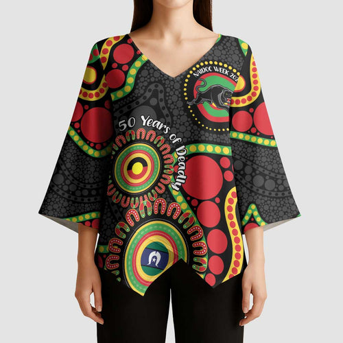 Panthers NAIDOC Week 2026 Personalised Kimono Sleeve Blouse 50 Years of Deadly Aboriginal Art Black