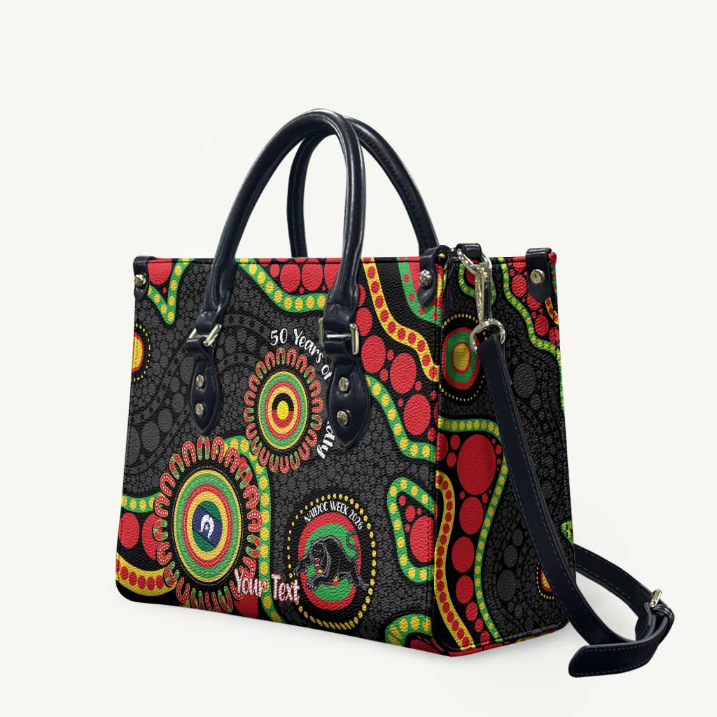 Panthers NAIDOC Week 2026 Personalised Leather Bag 50 Years of Deadly Aboriginal Art Black
