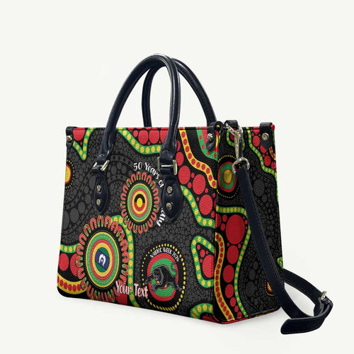 Panthers NAIDOC Week 2026 Personalised Leather Bag 50 Years of Deadly Aboriginal Art Black