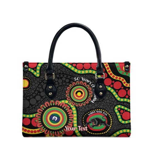 Panthers NAIDOC Week 2026 Personalised Leather Bag 50 Years of Deadly Aboriginal Art Black