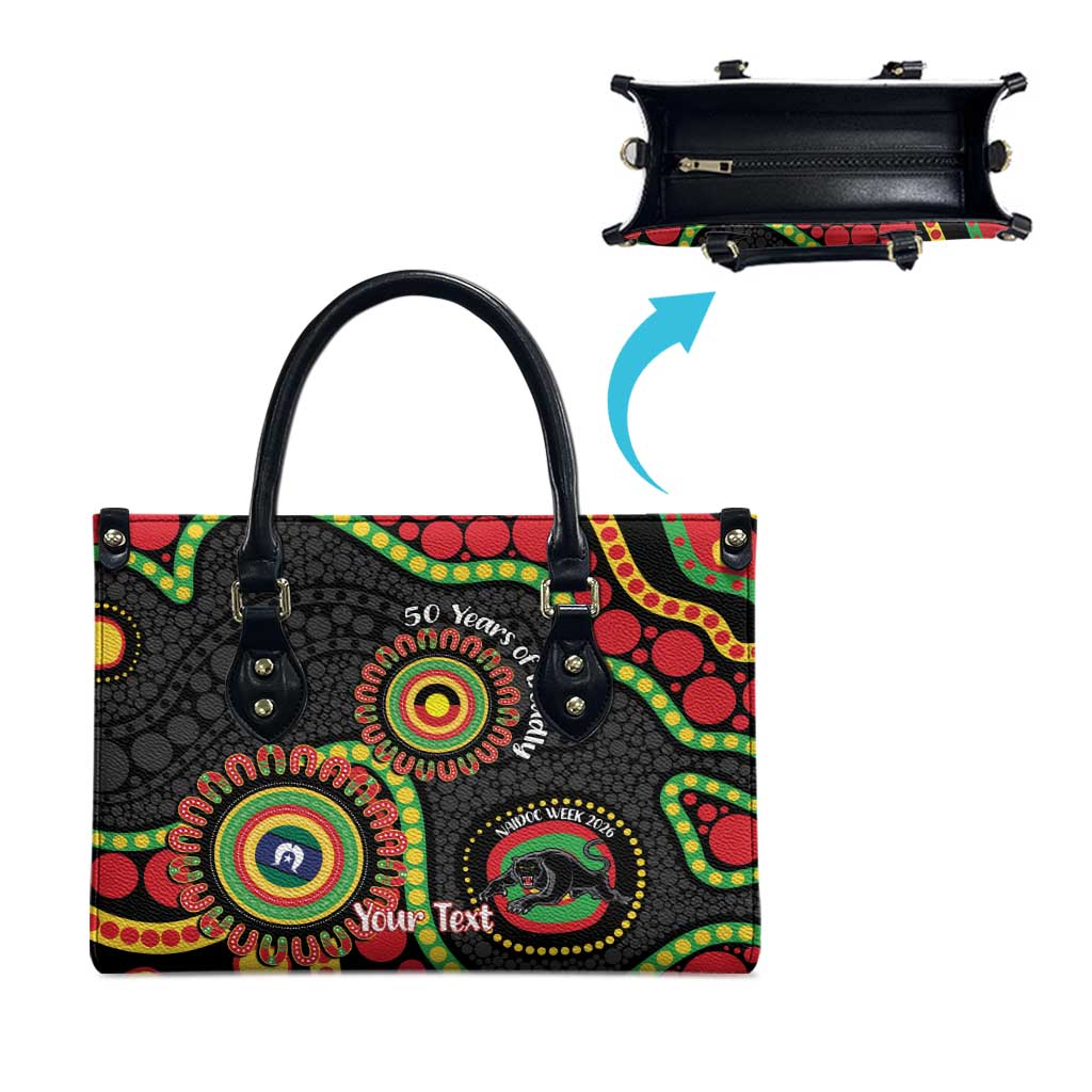 Panthers NAIDOC Week 2026 Personalised Leather Bag 50 Years of Deadly Aboriginal Art Black