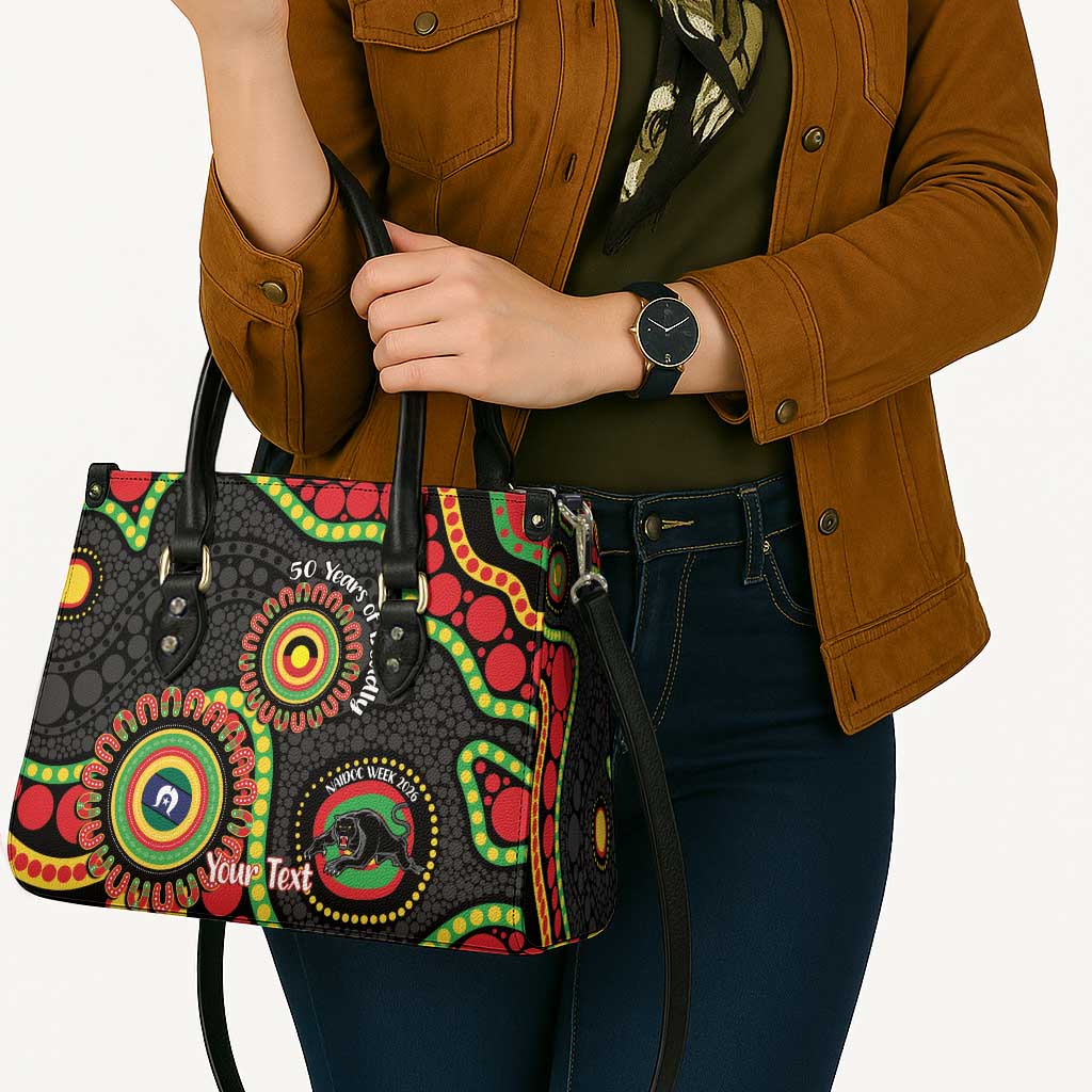Panthers NAIDOC Week 2026 Personalised Leather Bag 50 Years of Deadly Aboriginal Art Black