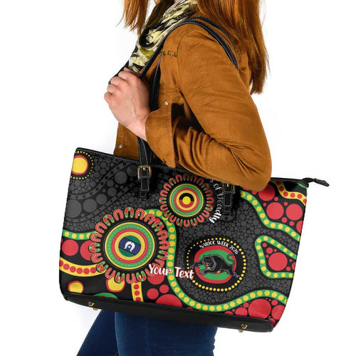 Panthers NAIDOC Week 2026 Personalised Leather Tote Bag 50 Years of Deadly Aboriginal Art Black