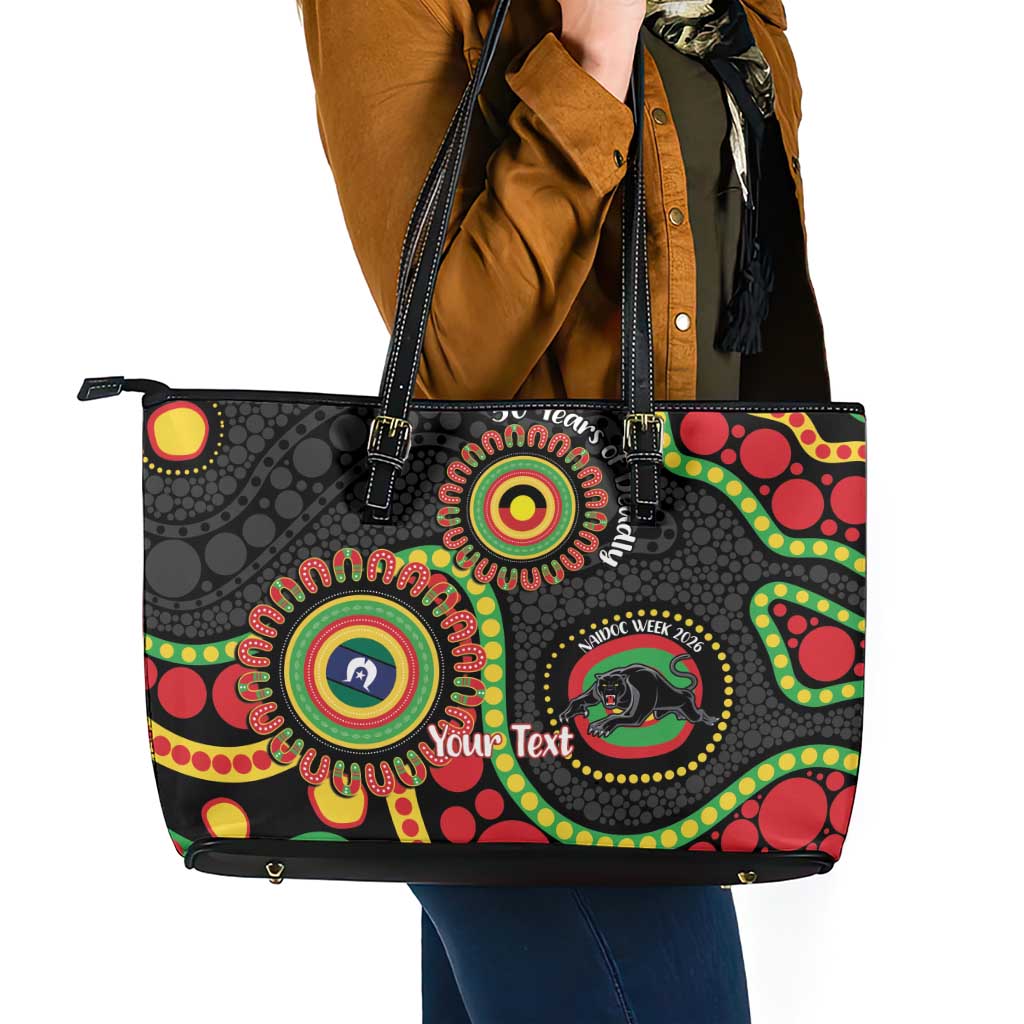 Panthers NAIDOC Week 2026 Personalised Leather Tote Bag 50 Years of Deadly Aboriginal Art Black