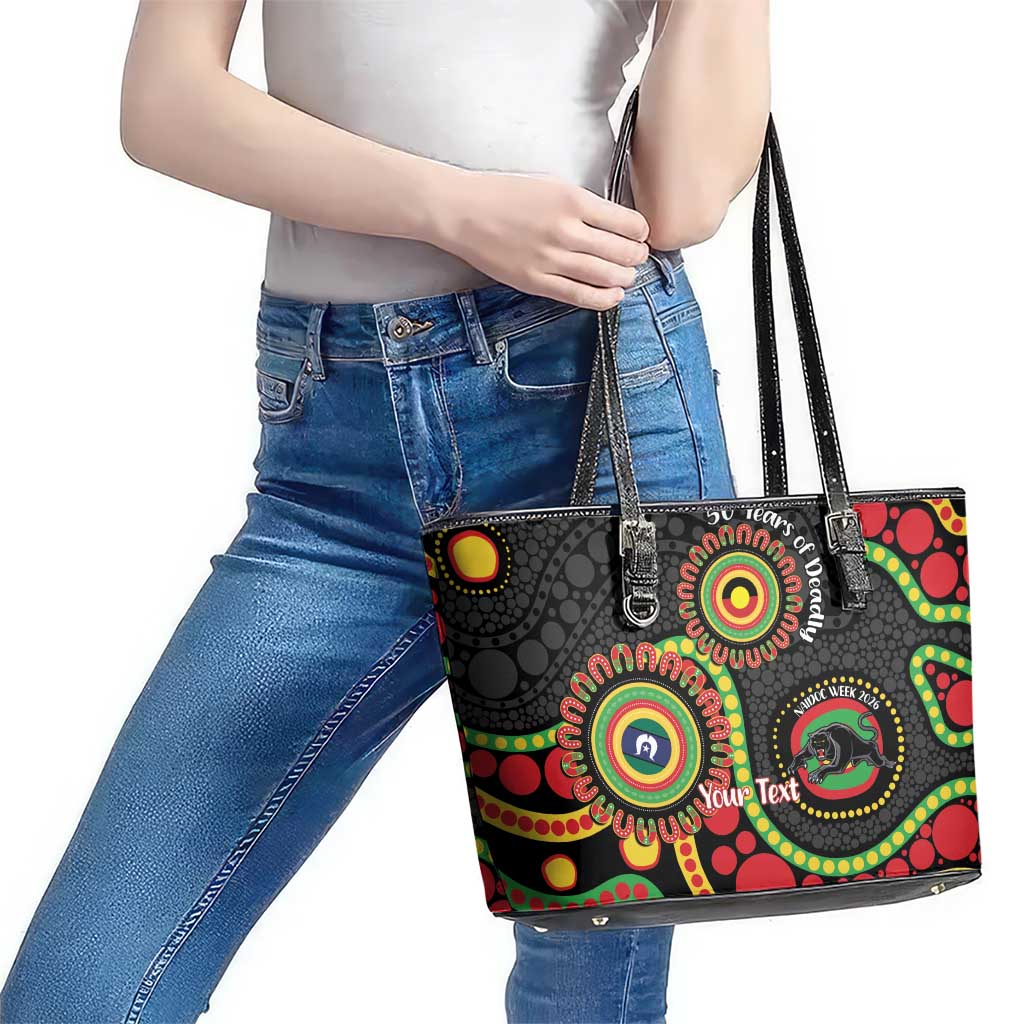 Panthers NAIDOC Week 2026 Personalised Leather Tote Bag 50 Years of Deadly Aboriginal Art Black