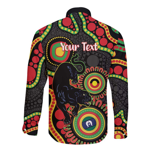 Panthers NAIDOC Week 2026 Personalised Long Sleeve Button Shirt 50 Years of Deadly Aboriginal Art Black