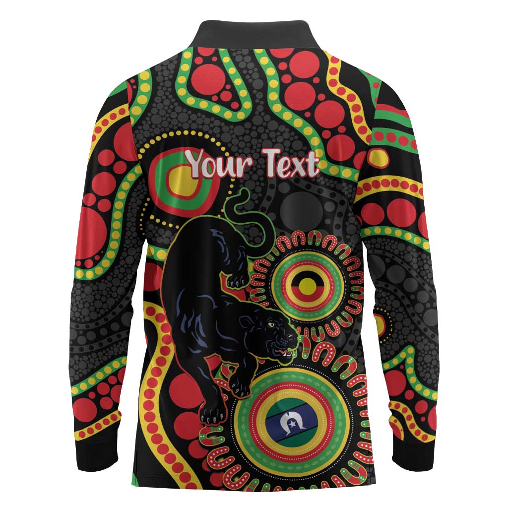 Panthers NAIDOC Week 2026 Personalised Long Sleeve Polo Shirt 50 Years of Deadly Aboriginal Art Black