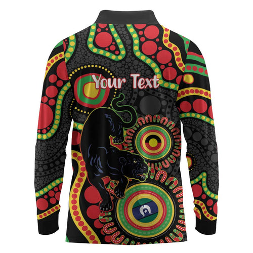 Panthers NAIDOC Week 2026 Personalised Long Sleeve Polo Shirt 50 Years of Deadly Aboriginal Art Black