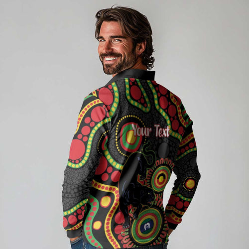 Panthers NAIDOC Week 2026 Personalised Long Sleeve Polo Shirt 50 Years of Deadly Aboriginal Art Black