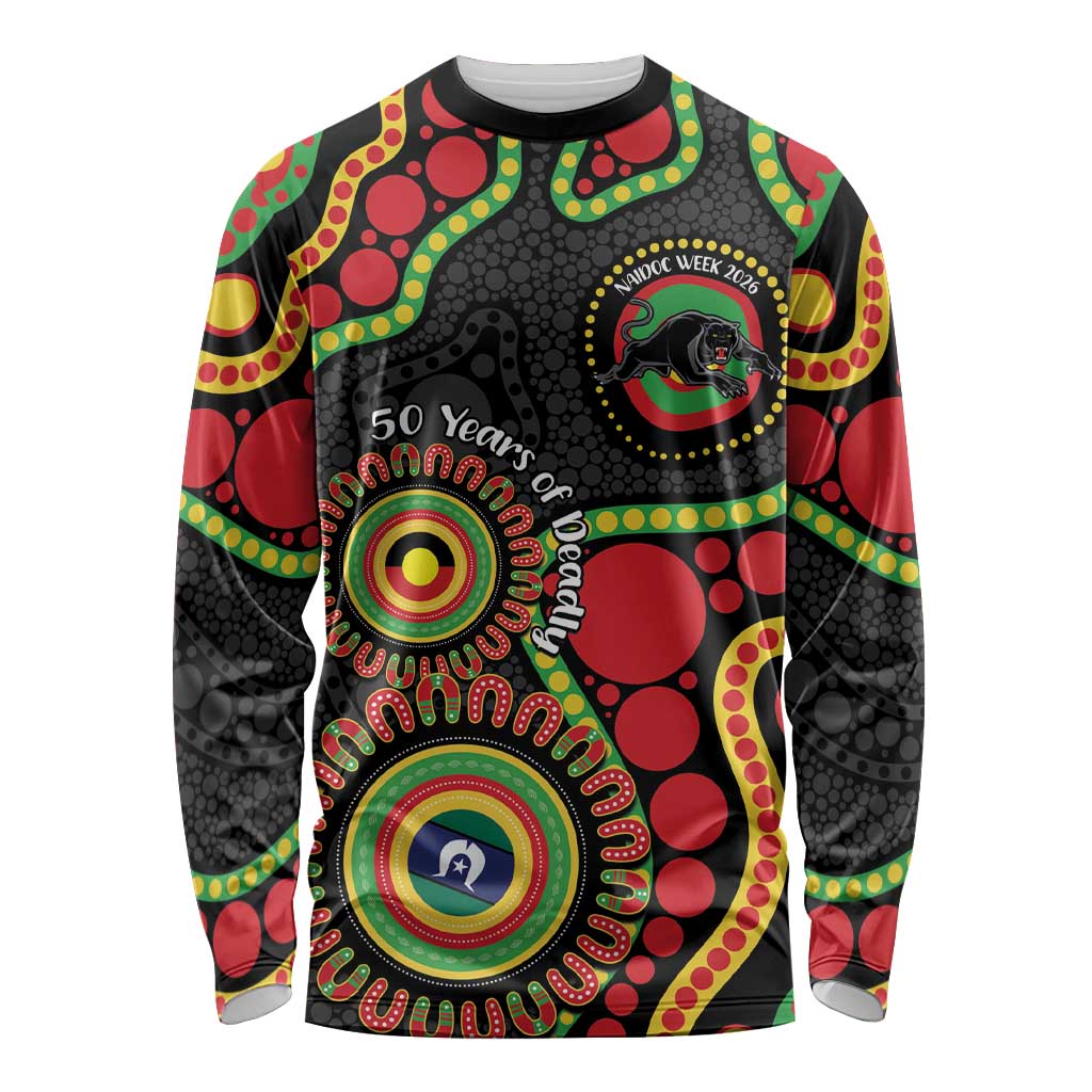 Panthers NAIDOC Week 2026 Personalised Long Sleeve Shirt 50 Years of Deadly Aboriginal Art Black