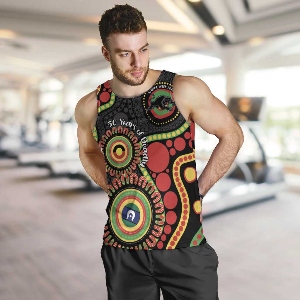Panthers NAIDOC Week 2026 Personalised Men Tank Top 50 Years of Deadly Aboriginal Art Black