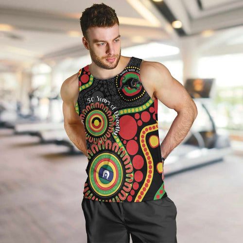 Panthers NAIDOC Week 2026 Personalised Men Tank Top 50 Years of Deadly Aboriginal Art Black