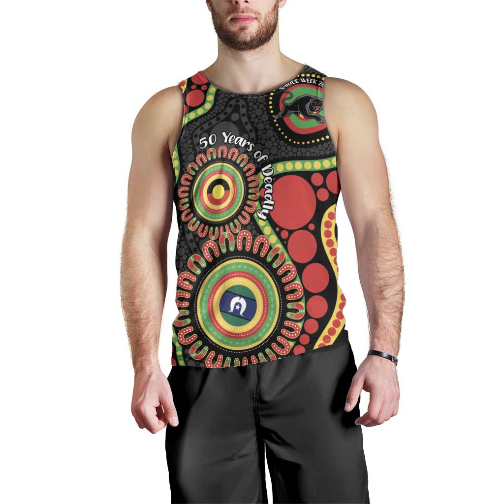 Panthers NAIDOC Week 2026 Personalised Men Tank Top 50 Years of Deadly Aboriginal Art Black