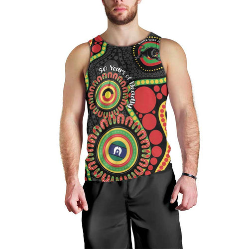 Panthers NAIDOC Week 2026 Personalised Men Tank Top 50 Years of Deadly Aboriginal Art Black