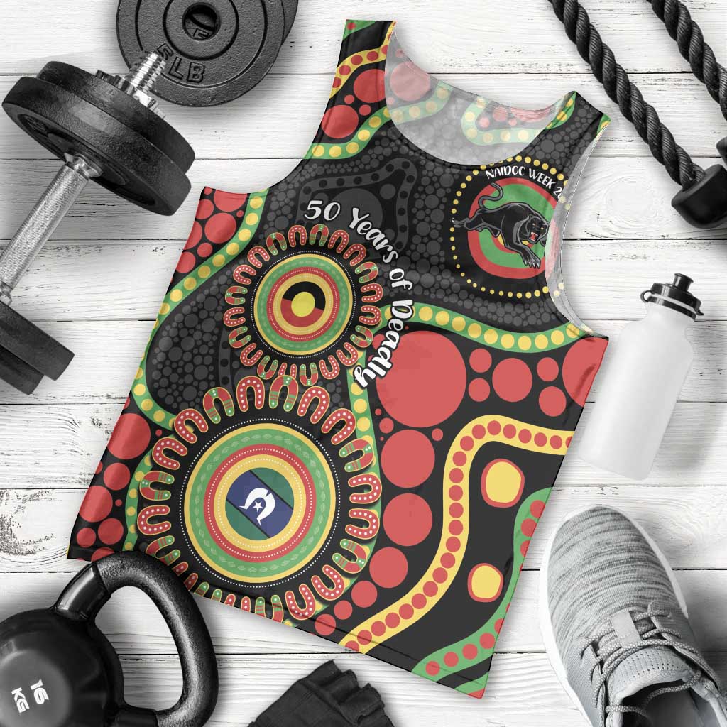 Panthers NAIDOC Week 2026 Personalised Men Tank Top 50 Years of Deadly Aboriginal Art Black
