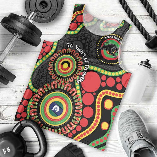 Panthers NAIDOC Week 2026 Personalised Men Tank Top 50 Years of Deadly Aboriginal Art Black
