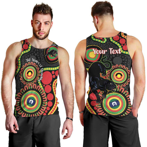 Panthers NAIDOC Week 2026 Personalised Men Tank Top 50 Years of Deadly Aboriginal Art Black