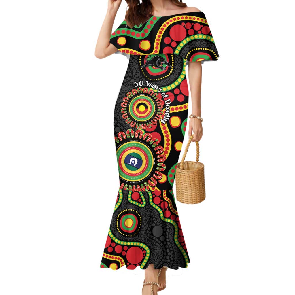 Panthers NAIDOC Week 2026 Personalised Mermaid Dress 50 Years of Deadly Aboriginal Art Black