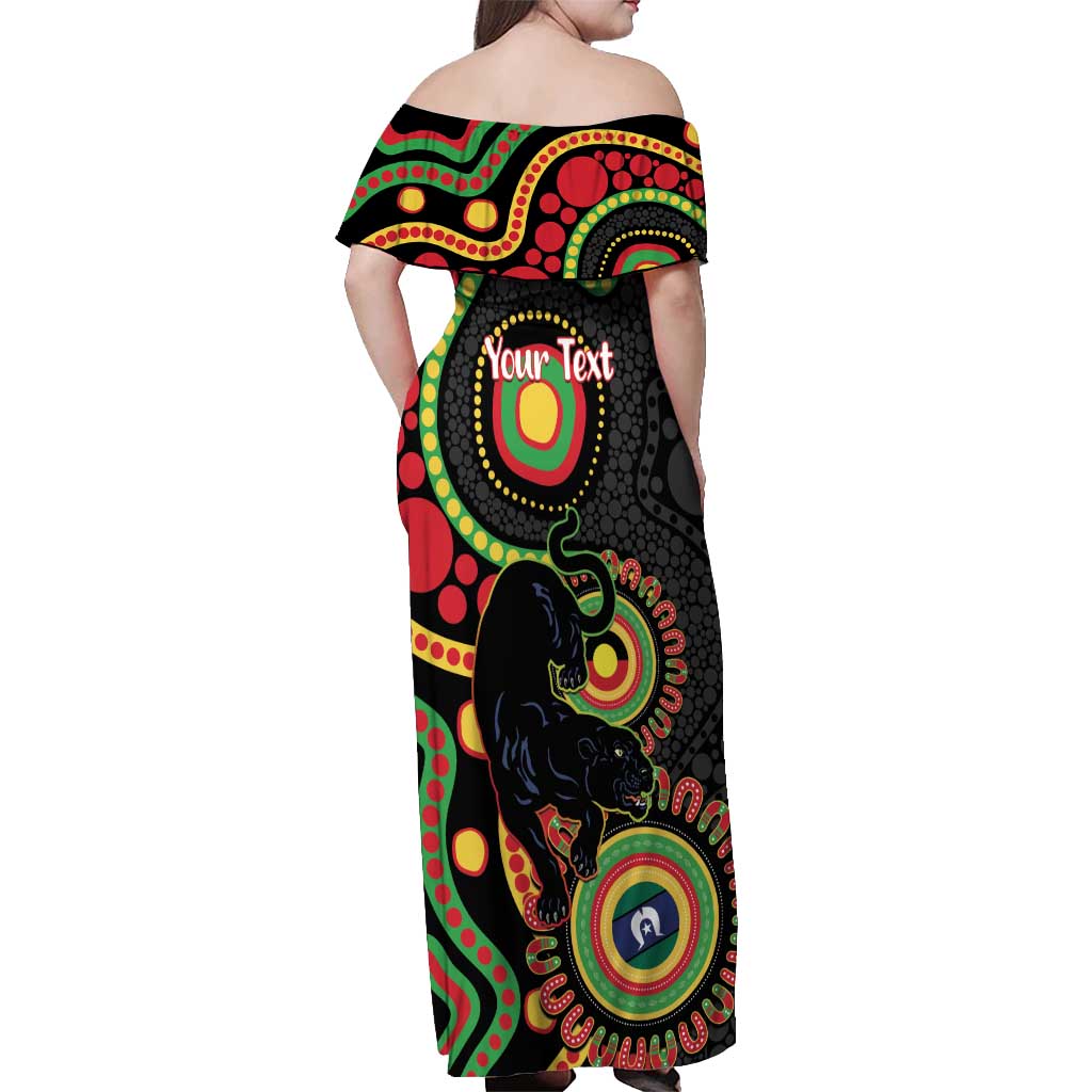 Panthers NAIDOC Week 2026 Personalised Off Shoulder Maxi Dress 50 Years of Deadly Aboriginal Art Black