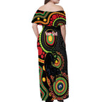 Panthers NAIDOC Week 2026 Personalised Off Shoulder Maxi Dress 50 Years of Deadly Aboriginal Art Black
