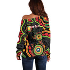 Panthers NAIDOC Week 2026 Personalised Off Shoulder Sweater 50 Years of Deadly Aboriginal Art Black