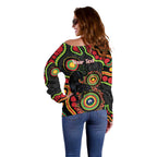 Panthers NAIDOC Week 2026 Personalised Off Shoulder Sweater 50 Years of Deadly Aboriginal Art Black