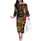 Panthers NAIDOC Week 2026 Personalised Off The Shoulder Long Sleeve Dress 50 Years of Deadly Aboriginal Art Black