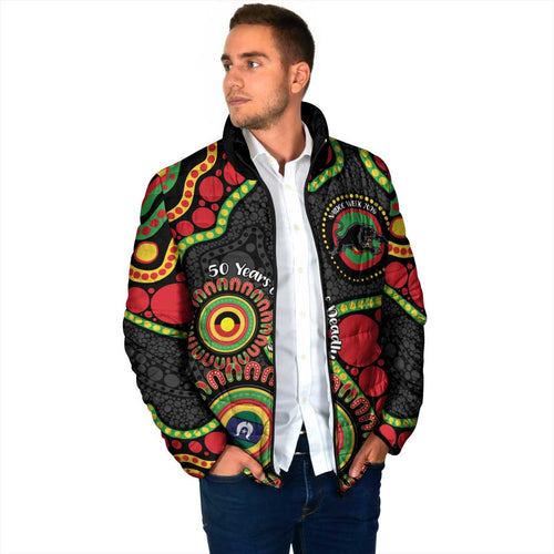Panthers NAIDOC Week 2026 Personalised Padded Jacket 50 Years of Deadly Aboriginal Art Black
