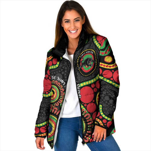 Panthers NAIDOC Week 2026 Personalised Padded Jacket 50 Years of Deadly Aboriginal Art Black