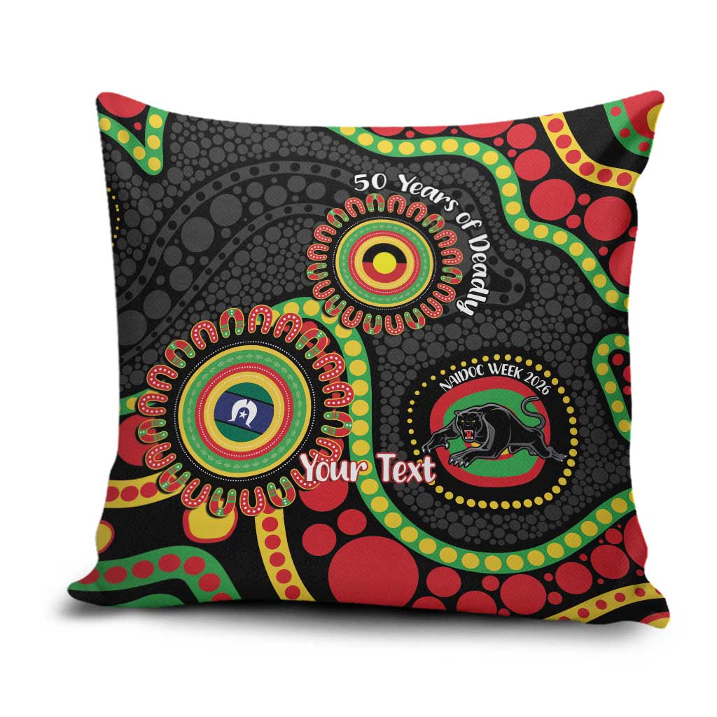 Panthers NAIDOC Week 2026 Personalised Pillow Cover 50 Years of Deadly Aboriginal Art Black