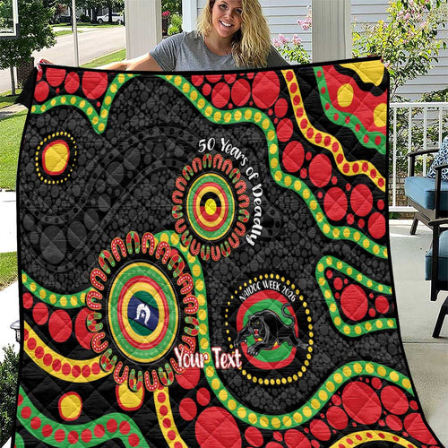 Panthers NAIDOC Week 2026 Personalised Quilt 50 Years of Deadly Aboriginal Art Black