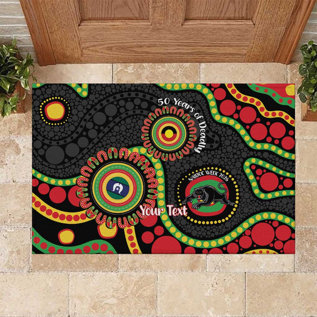 Panthers NAIDOC Week 2026 Personalised Rubber Doormat 50 Years of Deadly Aboriginal Art Black