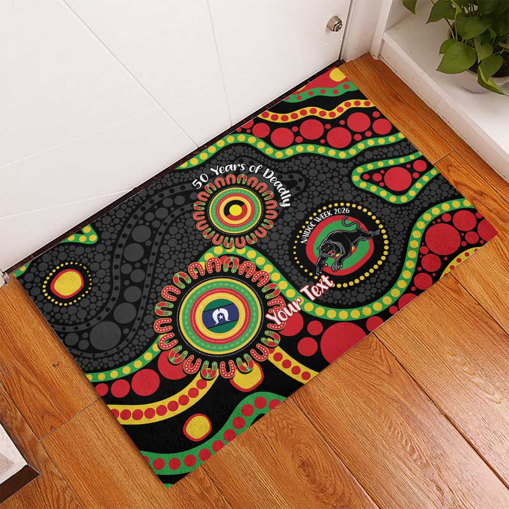 Panthers NAIDOC Week 2026 Personalised Rubber Doormat 50 Years of Deadly Aboriginal Art Black
