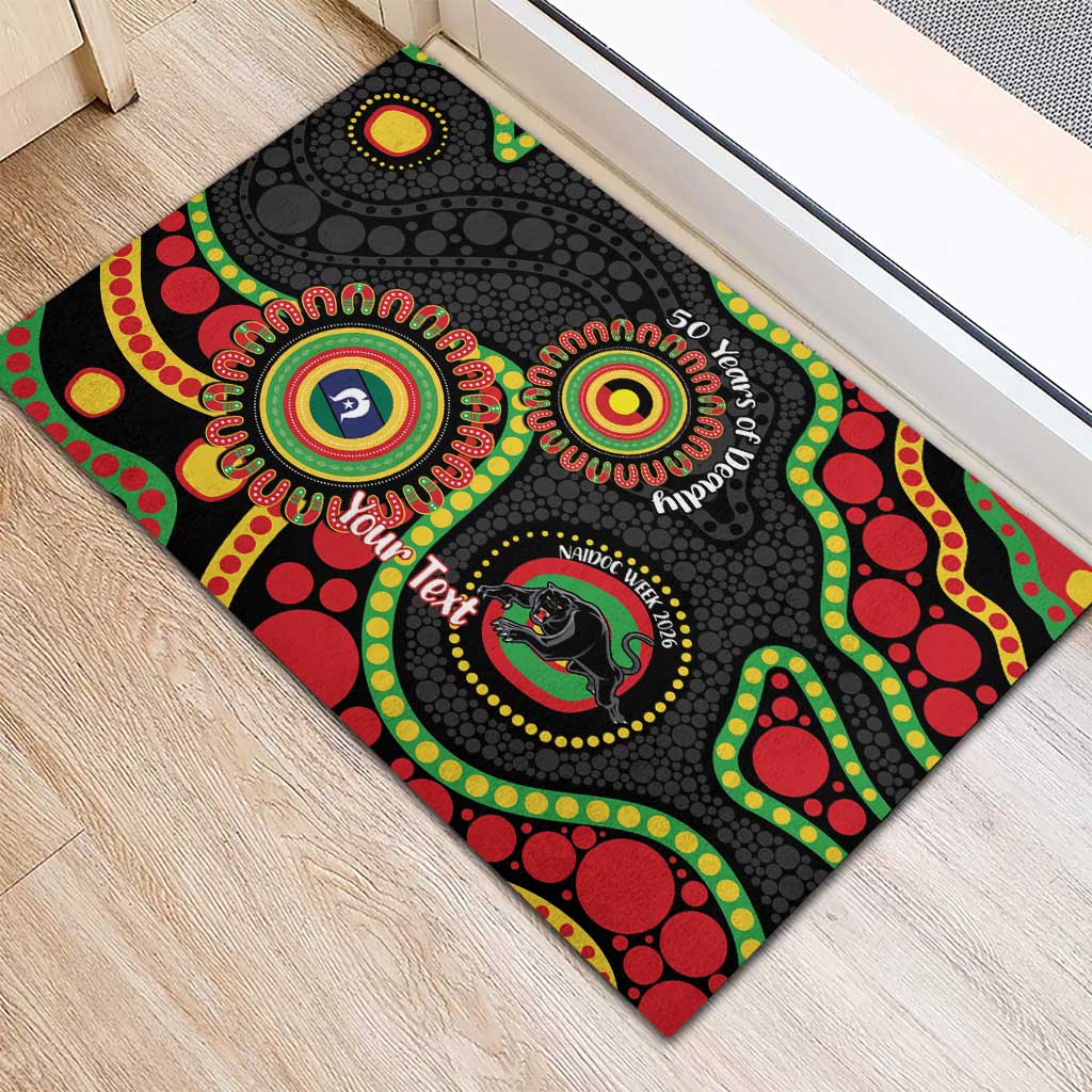 Panthers NAIDOC Week 2026 Personalised Rubber Doormat 50 Years of Deadly Aboriginal Art Black