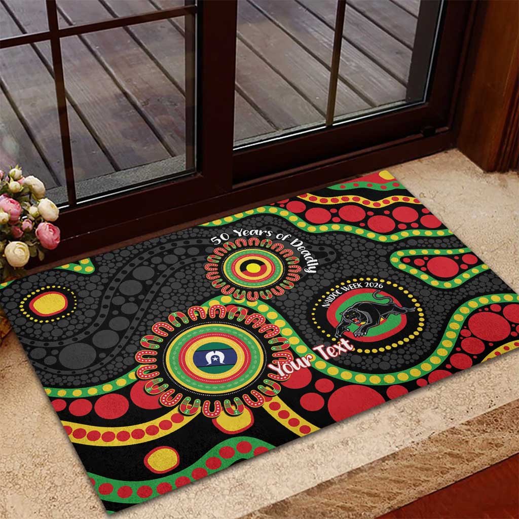 Panthers NAIDOC Week 2026 Personalised Rubber Doormat 50 Years of Deadly Aboriginal Art Black