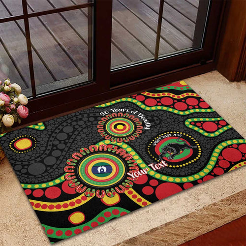 Panthers NAIDOC Week 2026 Personalised Rubber Doormat 50 Years of Deadly Aboriginal Art Black